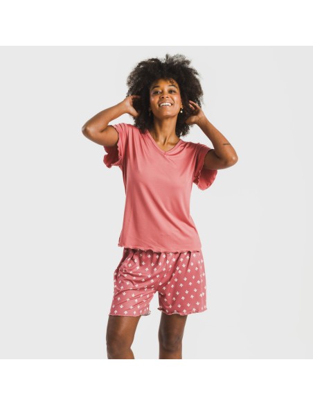 Pijama corto mujer manga fluida soft Nicole marsala pijamas-cortos-mujer