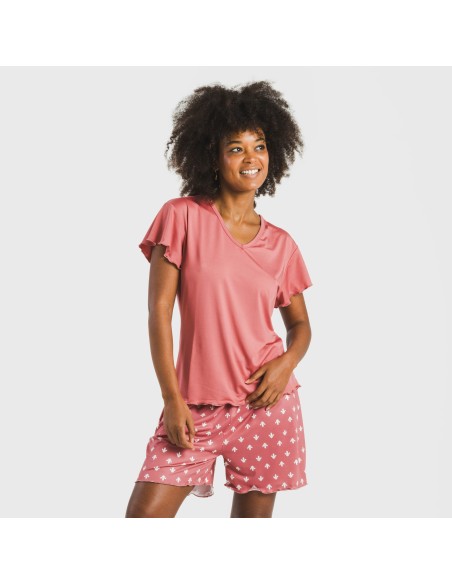 Pijama corto mujer manga fluida soft Nicole marsala pijamas-cortos-mujer