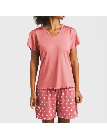 Pijama corto mujer manga fluida soft Nicole marsala pijamas-cortos-mujer