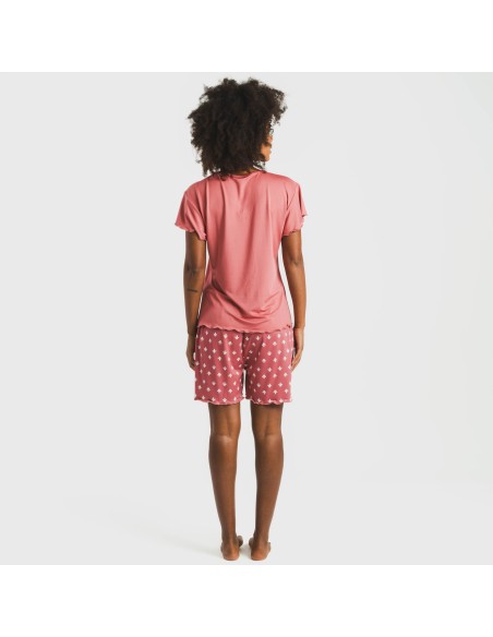 Pijama corto mujer manga fluida soft Nicole marsala pijamas-cortos-mujer