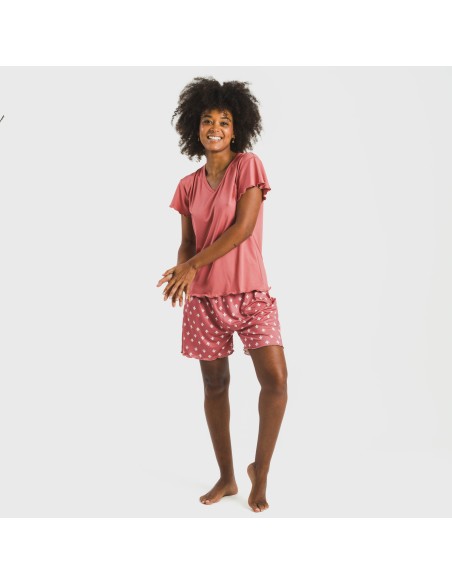 Pijama corto mujer manga fluida soft Nicole marsala pijamas-cortos-mujer