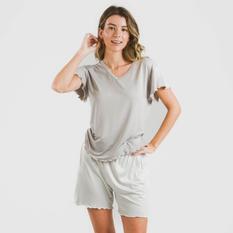 Pijama corto mujer manga fluida soft Raya Kodac gris pijamas-cortos-mujer