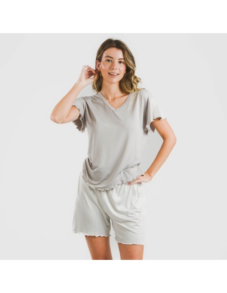Pijama corto mujer manga fluida soft Raya Kodac gris pijamas-cortos-mujer