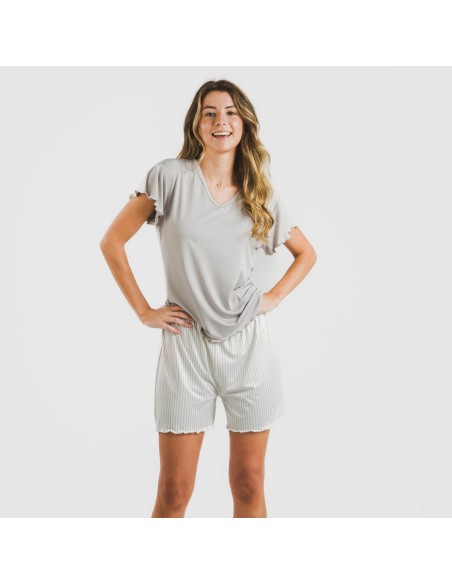 Pijama corto mujer manga fluida soft Raya Kodac gris pijamas-cortos-mujer