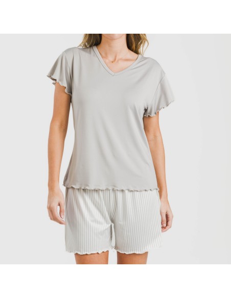 Pijama corto mujer manga fluida soft Raya Kodac gris pijamas-cortos-mujer