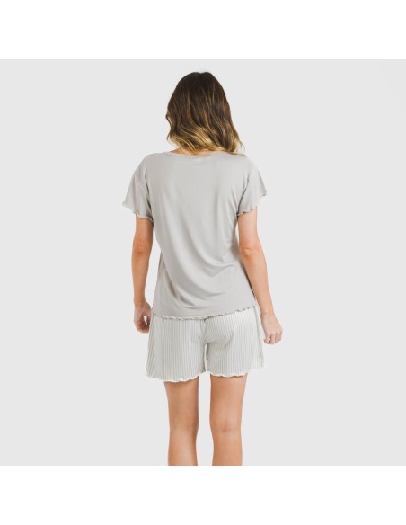 Pijama corto mujer manga fluida soft Raya Kodac gris pijamas-cortos-mujer