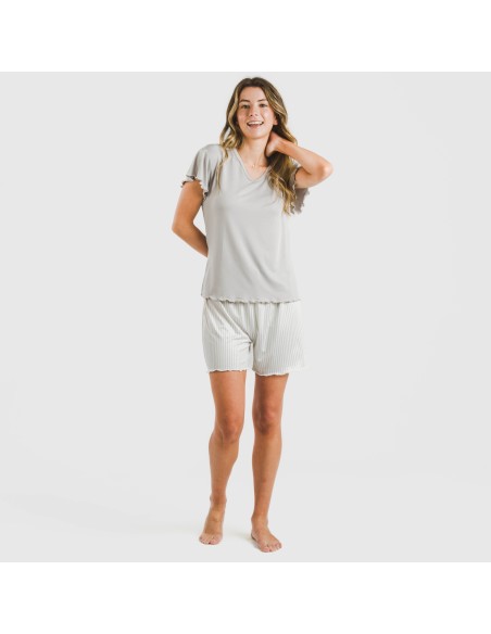 Pijama corto mujer manga fluida soft Raya Kodac gris pijamas-cortos-mujer