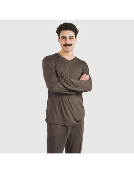 Pijama largo viscosa hombre liso pijamas-largos-hombre