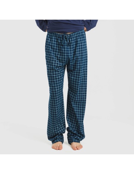 Pijama largo algodón hombre Cuadro Edesia azul pijamas-largos-hombre