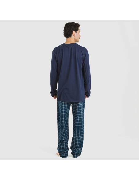 Pijama largo algodón hombre Cuadro Edesia azul pijamas-largos-hombre