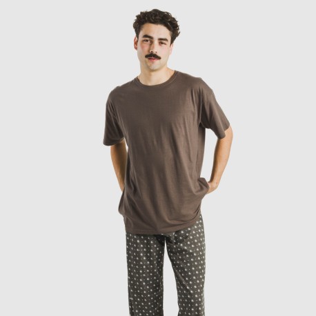 Pijama largo manga corta algodón hombre Cachemir petroleo pijamas-largos-hombre