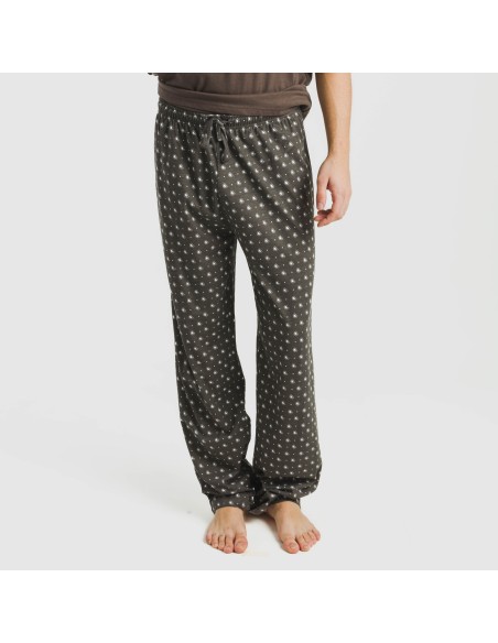 Pijama largo manga corta algodón hombre Cachemir petroleo pijamas-largos-hombre