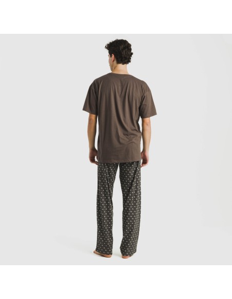 Pijama largo manga corta algodón hombre Cachemir petroleo pijamas-largos-hombre