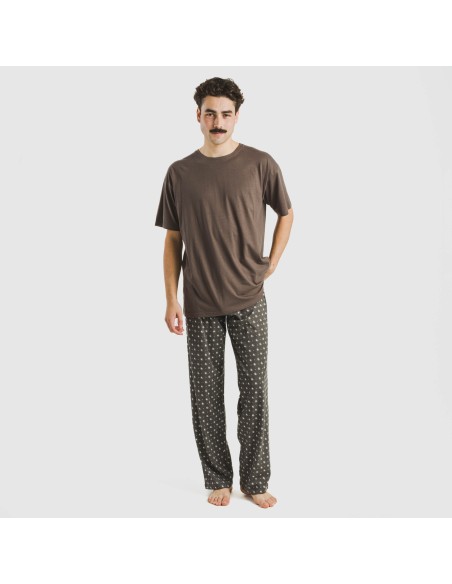 Pijama largo manga corta algodón hombre Cachemir petroleo pijamas-largos-hombre