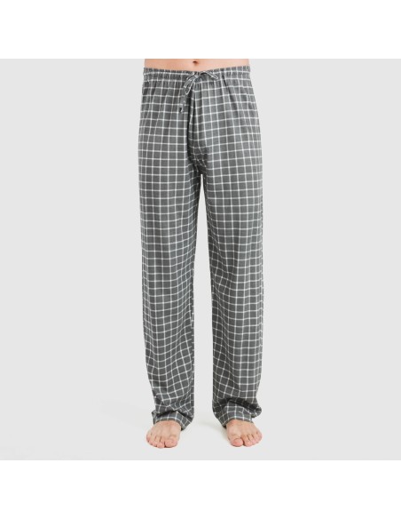 Pijama largo manga corta algodón hombre Cuadro Roberto gris pijamas-largos-hombre