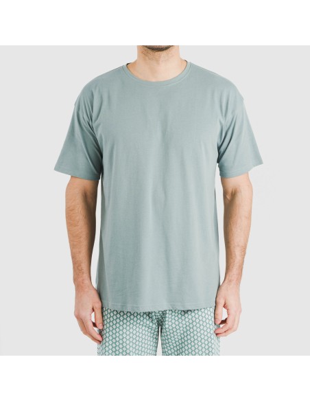 Pijama largo manga corta algodón hombre Sassy verde azulado pijamas-largos-hombre