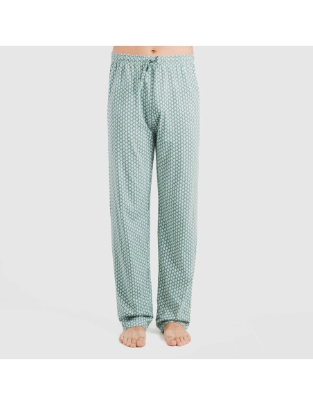 Pijama largo manga corta algodón hombre Sassy verde azulado pijamas-largos-hombre