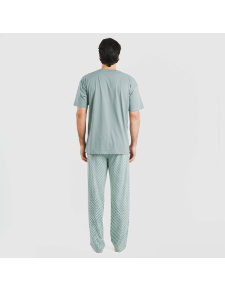 Pijama largo manga corta algodón hombre Sassy verde azulado pijamas-largos-hombre