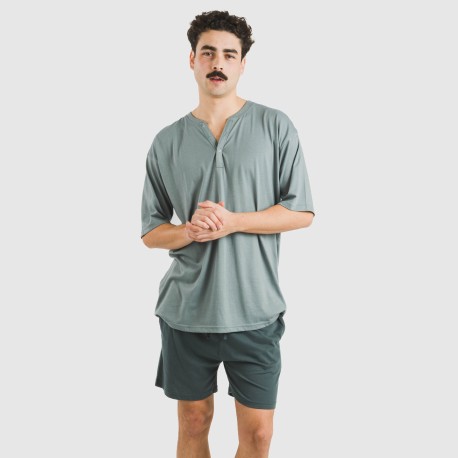 Pijama corto hombre con botones verde azul claro - oscuro pijamas-cortos-hombre