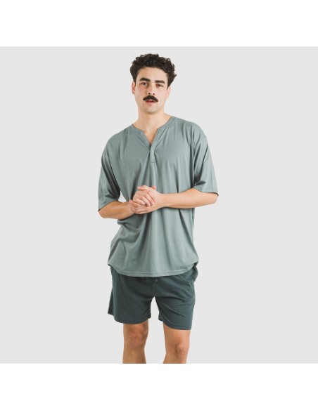 Pijama corto hombre con botones verde azul claro - oscuro pijamas-cortos-hombre