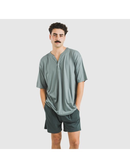 Pijama corto hombre con botones verde azul claro - oscuro pijamas-cortos-hombre