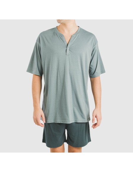 Pijama corto hombre con botones verde azul claro - oscuro pijamas-cortos-hombre