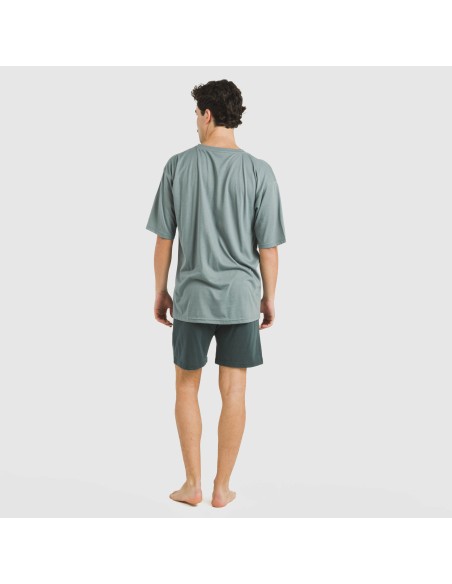 Pijama corto hombre con botones verde azul claro - oscuro pijamas-cortos-hombre
