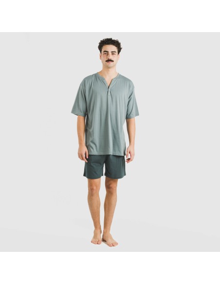 Pijama corto hombre con botones verde azul claro - oscuro pijamas-cortos-hombre
