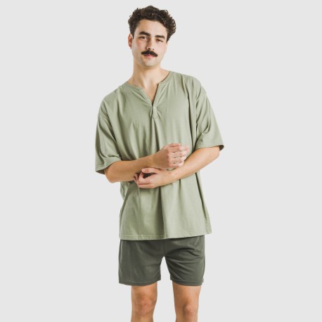 Pijama corto hombre con botones verde claro - verde oscuro pijamas-cortos-hombre