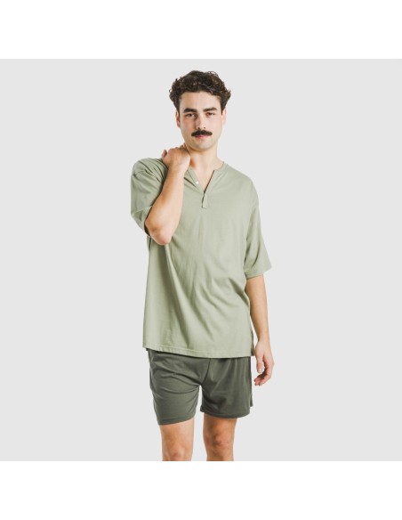 Pijama corto hombre con botones verde claro - verde oscuro pijamas-cortos-hombre