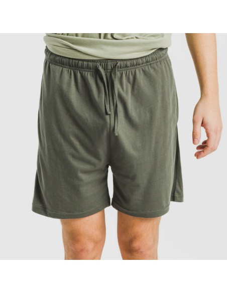 Pijama corto hombre con botones verde claro - verde oscuro pijamas-cortos-hombre