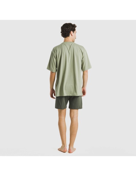 Pijama corto hombre con botones verde claro - verde oscuro pijamas-cortos-hombre