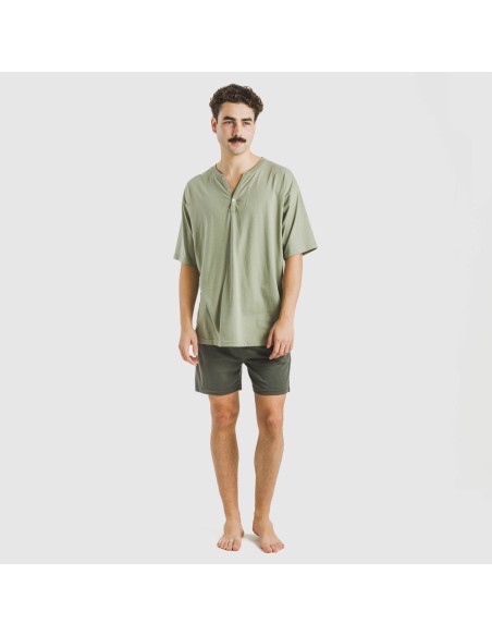Pijama corto hombre con botones verde claro - verde oscuro pijamas-cortos-hombre