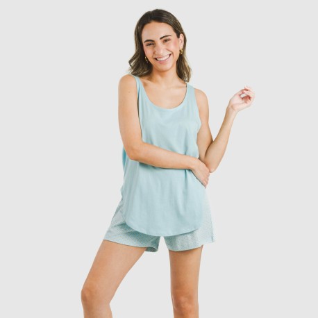 Pijama corto algodón Sassy celeste pijamas-cortos-mujer