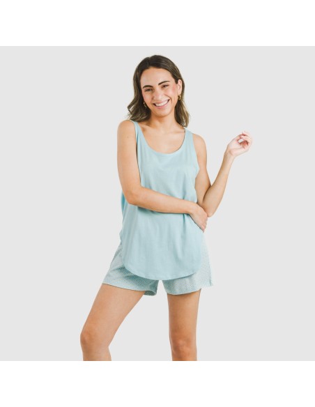Pijama corto algodón Sassy celeste pijamas-cortos-mujer