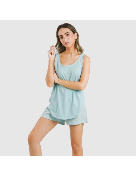 Pijama corto algodón Sassy celeste pijamas-cortos-mujer