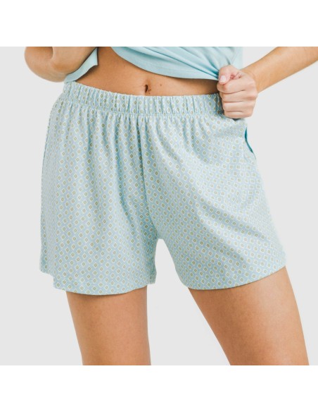Pijama corto algodón Sassy celeste pijamas-cortos-mujer