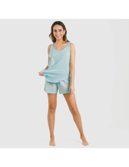 Pijama corto algodón Sassy celeste pijamas-cortos-mujer