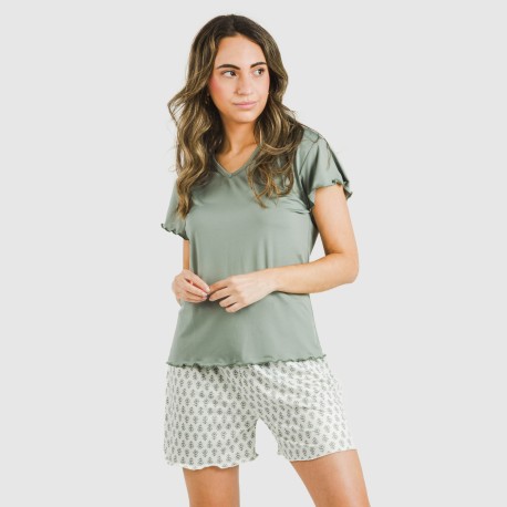 Pijama corto mujer manga fluida soft Remo verde pijamas-cortos-mujer