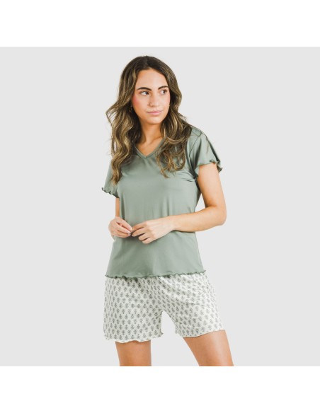 Pijama corto mujer manga fluida soft Remo verde pijamas-cortos-mujer