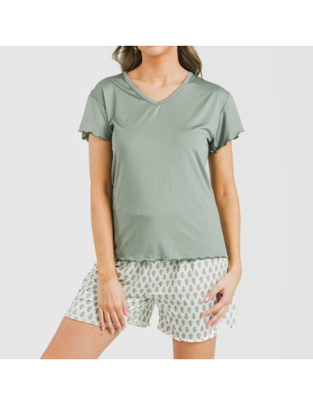 Pijama corto mujer manga fluida soft Remo verde pijamas-cortos-mujer