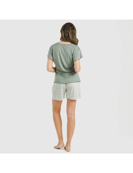 Pijama corto mujer manga fluida soft Remo verde pijamas-cortos-mujer