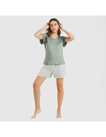 Pijama corto mujer manga fluida soft Remo verde pijamas-cortos-mujer