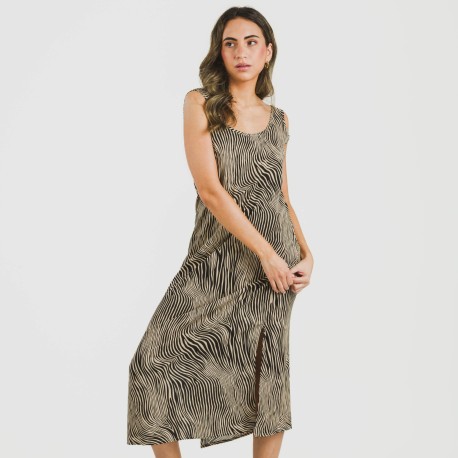 Vestido largo tirantes viscosa Drus beige - negro vestidos-y-blusones-mujer
