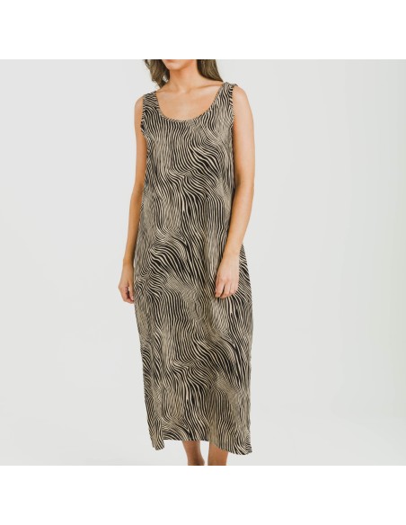 Vestido largo tirantes viscosa Drus beige - negro vestidos-y-blusones-mujer