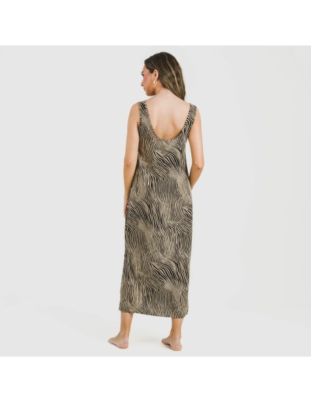 Vestido largo tirantes viscosa Drus beige - negro vestidos-y-blusones-mujer