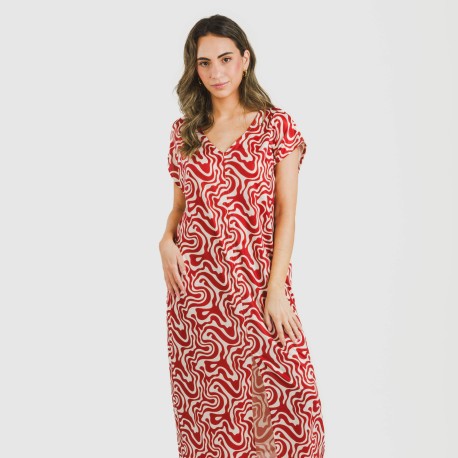 Vestido largo manga fluida soft Iratia teja vestidos-y-blusones-mujer
