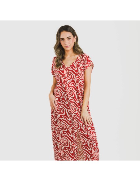 Vestido largo manga fluida soft Iratia teja vestidos-y-blusones-mujer