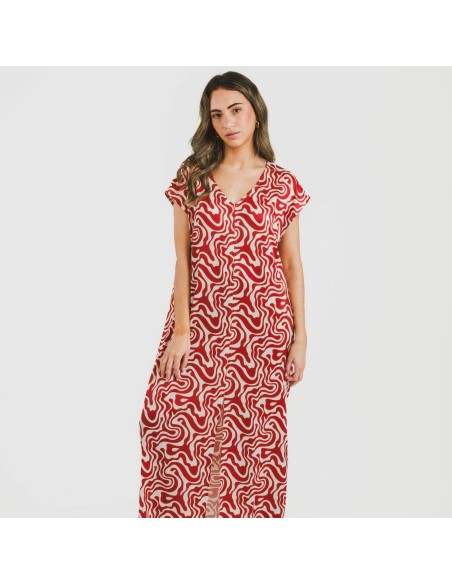 Vestido largo manga fluida soft Iratia teja vestidos-y-blusones-mujer