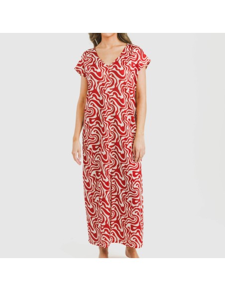 Vestido largo manga fluida soft Iratia teja vestidos-y-blusones-mujer